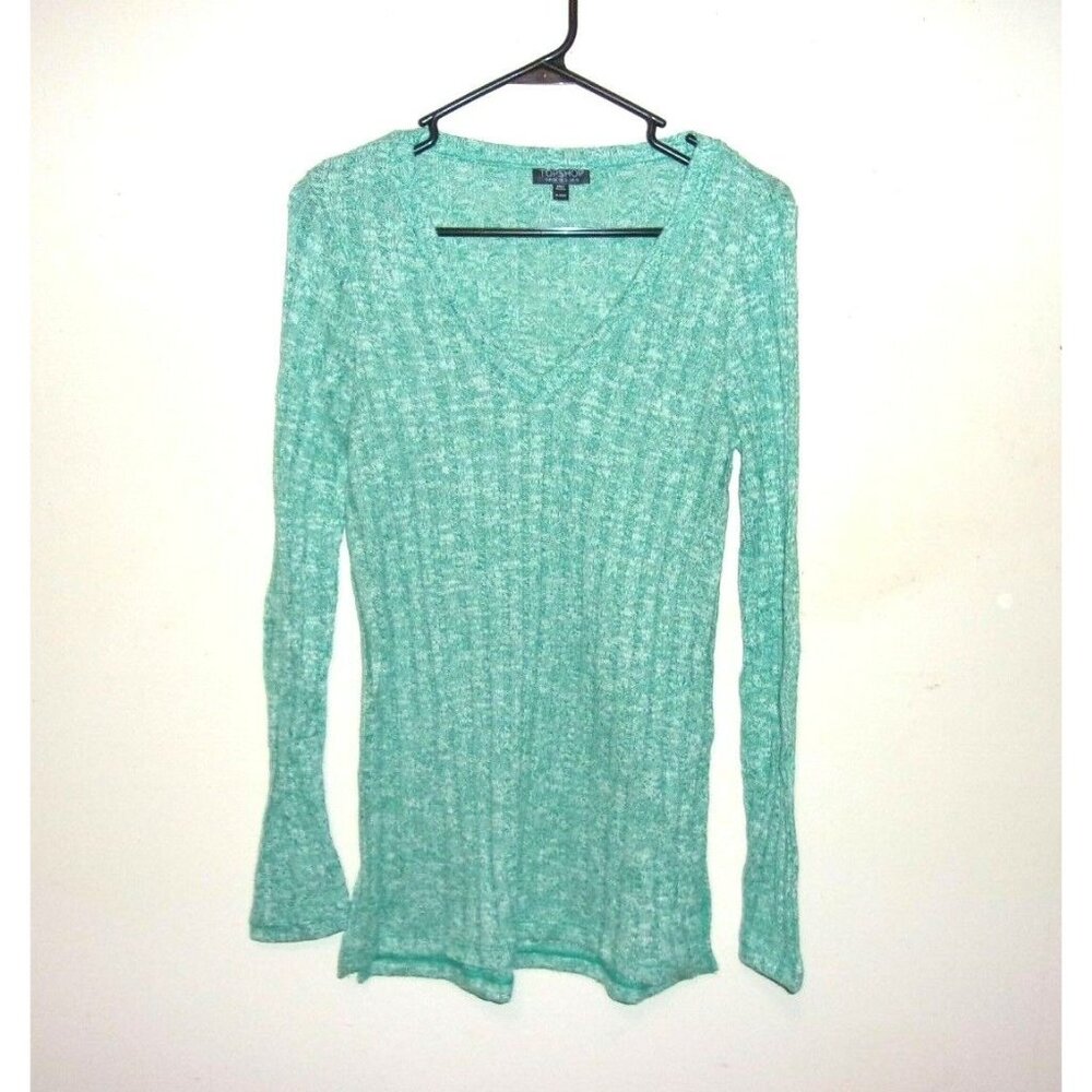TopShop‎ Green and White Ribbed V-Neck Sweater 6